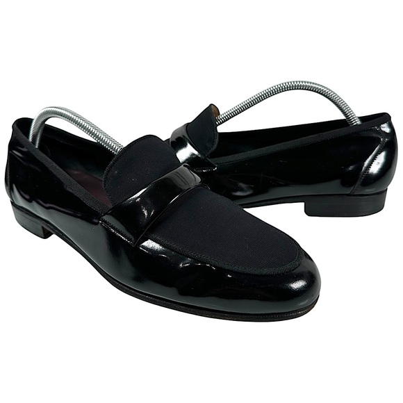 Salvatore Ferragamo Black Patent Leather Tuxedo Dress Loafers Men’s Size 9EE - Picture 1 of 6